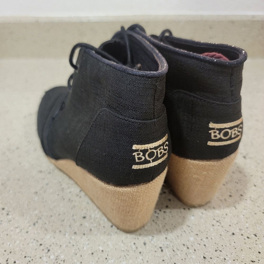 Bobs From Sketchers Black Canvas Wedge Bootie Siz… - image 5